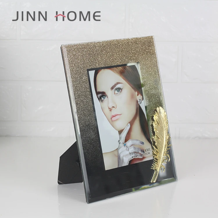 Golden Black 4x6 Glass Photo Frame Glitter Picture Frame With Golden