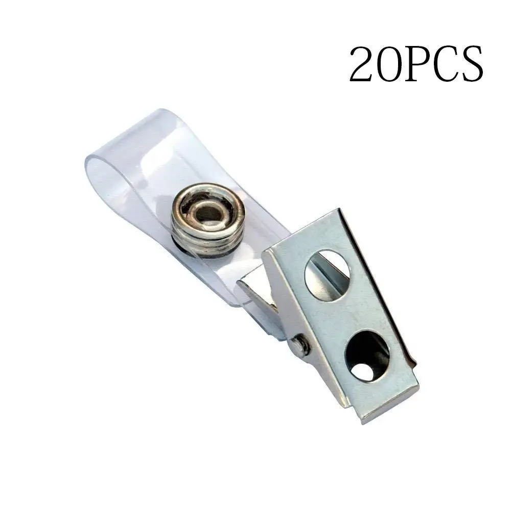 100//Pack Metal Badge Clips Double Hole Badge Clips PVC Straps Clear Plastic