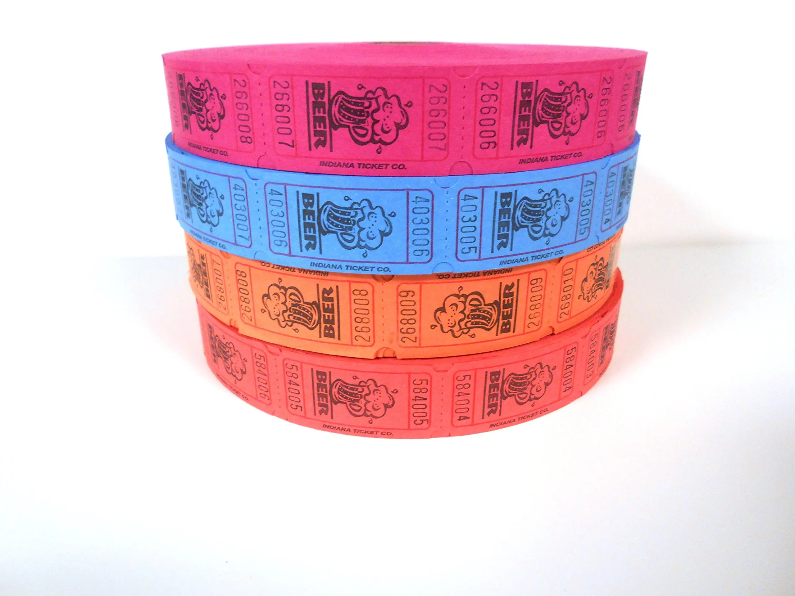 4 Assorted Colors 4 Rolls of 2000 Tickets 8,000 Total Blank Raffle Tickets