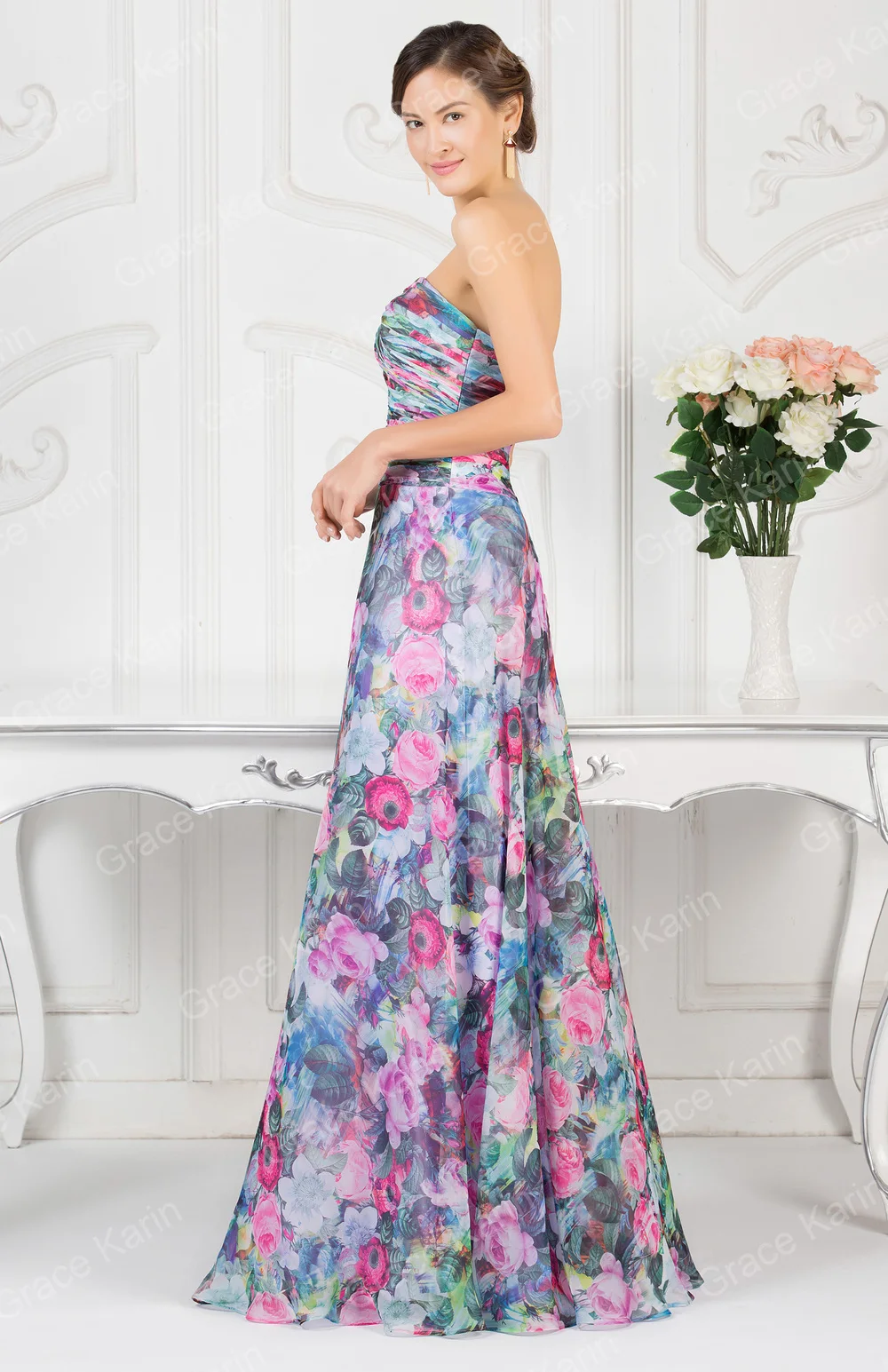 Grace Karin New Brand Strapless Printed Flower Long Evening Dress Grace Karin New Brand Strapless Printed Flower Long Evening Dress 2017 Cl7509 1