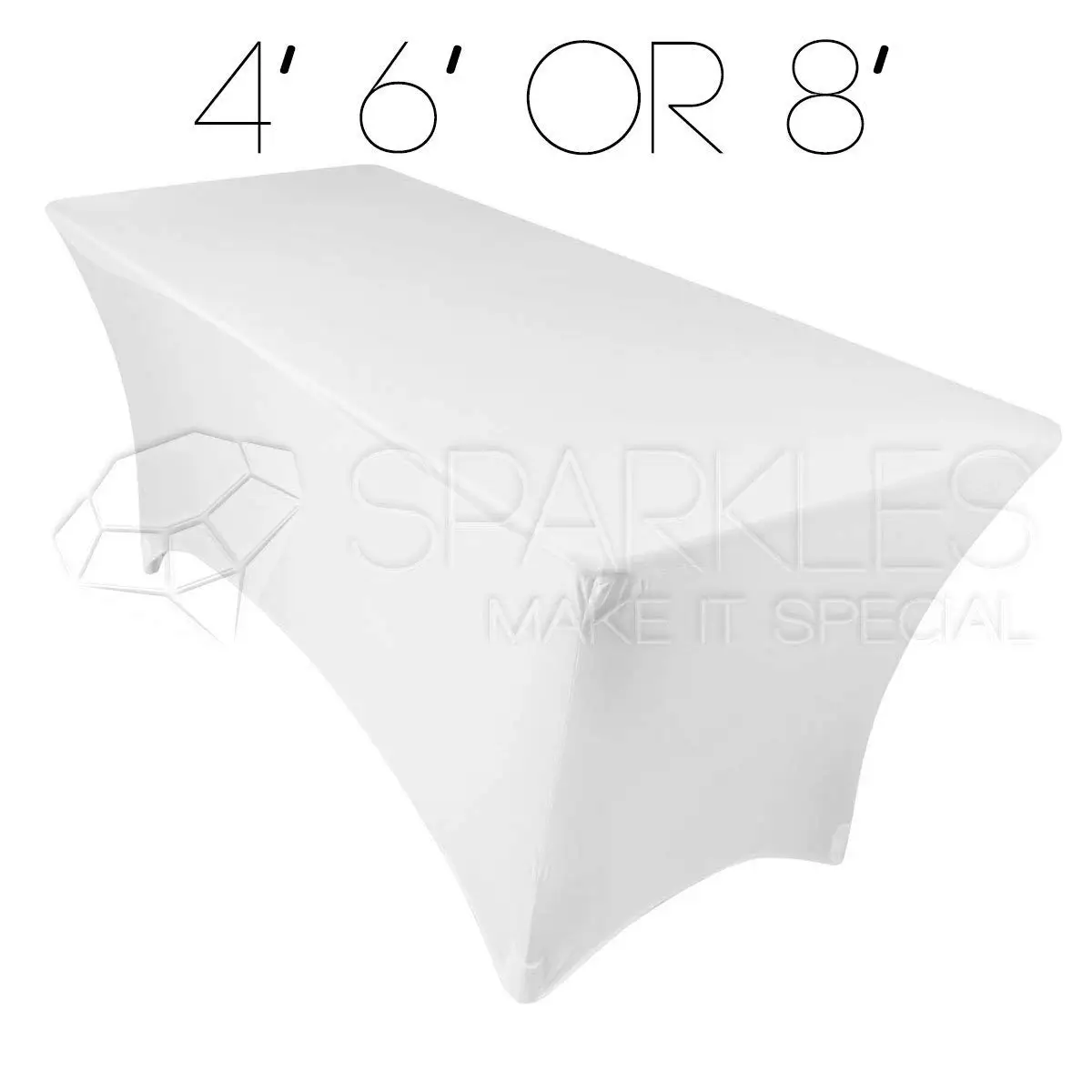 Sparkles Make It Special 5-pcs 8' ft Rectangular Fitted Spandex Cloth Fabric Linen Tablecloth - Wedding Reception Restaurant Banquet Party - Machine Washable - Choice of Size - White