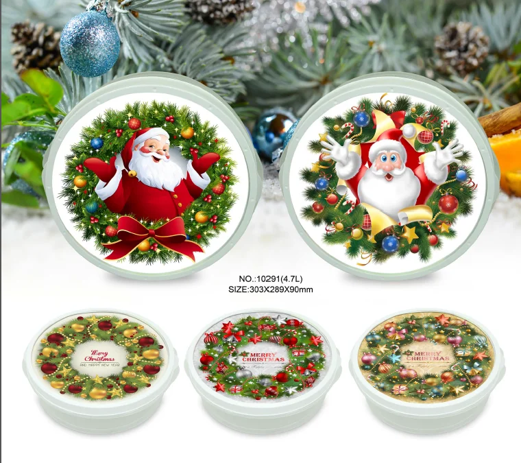 Plastic Christmas Food Storage Container With Lid In Mold Labeling (iml