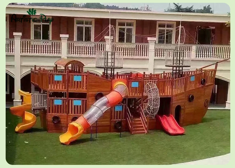 children wooden outdoor climbing slide playground e