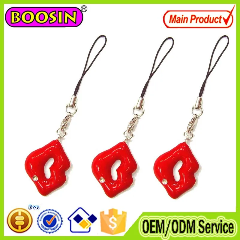 Christmas promotional Red lip charm mobile phone strap phone accessory #8631