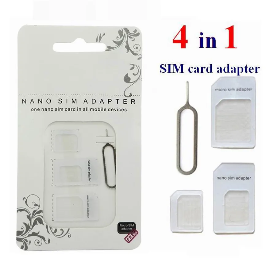 Newest 4 in 1 Nano/Micro to Micro/Standard SIM Card Adapter Tray with Eject Pin Key for iphone samsung