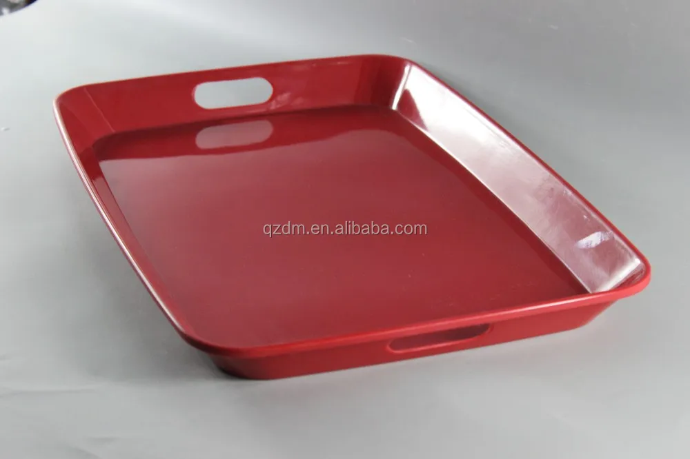 Solid Color Melamine Serving Tray With 2 Handles