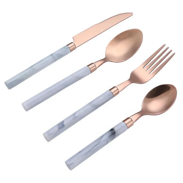 24 Piece Cheap Blue Plastic Handle 2 Rivet Silverware Fork Spoon Knife Cutlery Set With Caddy