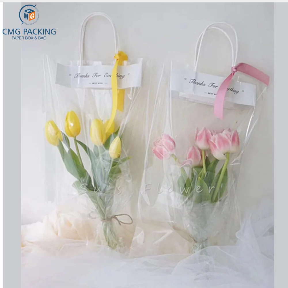 Custom Rose Flower Tote Bag Transparent Flower Gift Bags Wedding Party