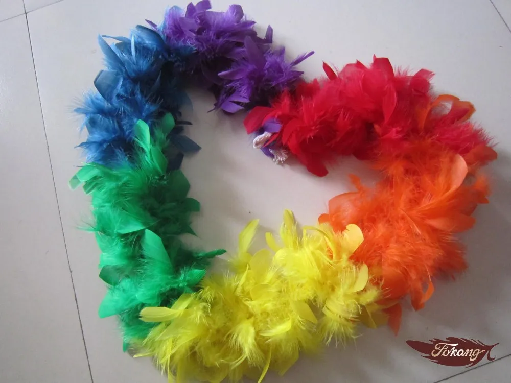 Wholesale Cheap Rainbow Sectioned Turkey Feather Boa For Cloth