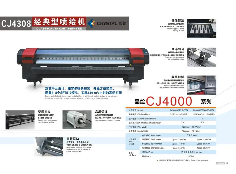 Crystaljet 4000 solvent inkjet printer machine for seiko 510 35/50PL printhead