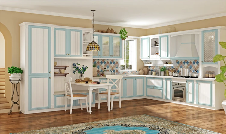 Light color kitchen furniture modular kitchen unit solid wood kitchen cabinet