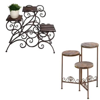 Customize Home Decoration Antique Rustic Metal Wood 3 Tier Plant Antique Rustic Metal Wood 3 Tier Plant