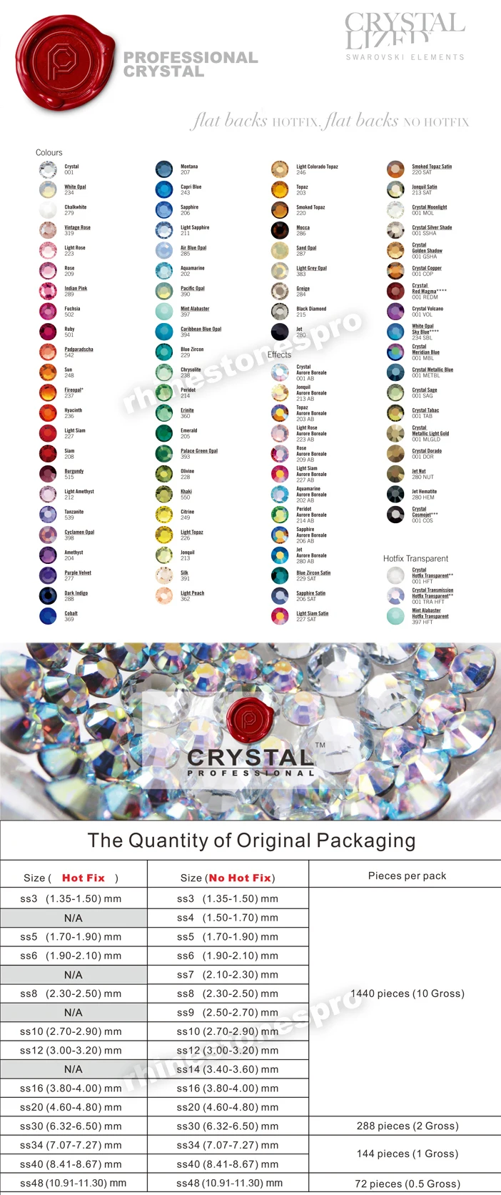 Swarovski Hotfix Color Chart