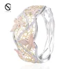 925 Solid Silver rose butterfly Bangle cuff Bangles Bracelet for women