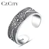 CZCITY 925 Sterling- Silver- Jewelry Vintage Pattern Opening Black Thai Silver Old Silver Rings Men Women Factory Wholesale