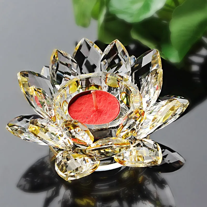 Colorful Crystal Lotus Flower Candle Holder Religious