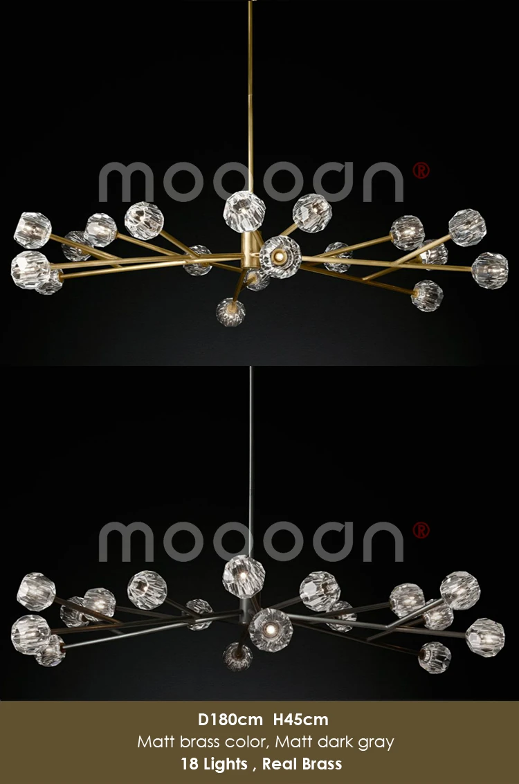 Modern Brass branch big and Luxury G9 LED ball crystal Chandelier pendant light