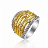 Like flowing honey stainless steel ring gold plated stainless steel band crystal paved