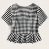 fancy girls top short sleeve tie front ruffle hem gingham top