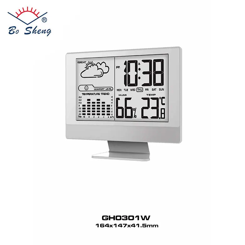 Mix/Max Hygro-thermometer Record Weather Forecast Station Digital LCD Table Clock Dynamic Temperature Trend Display (GH0301W)