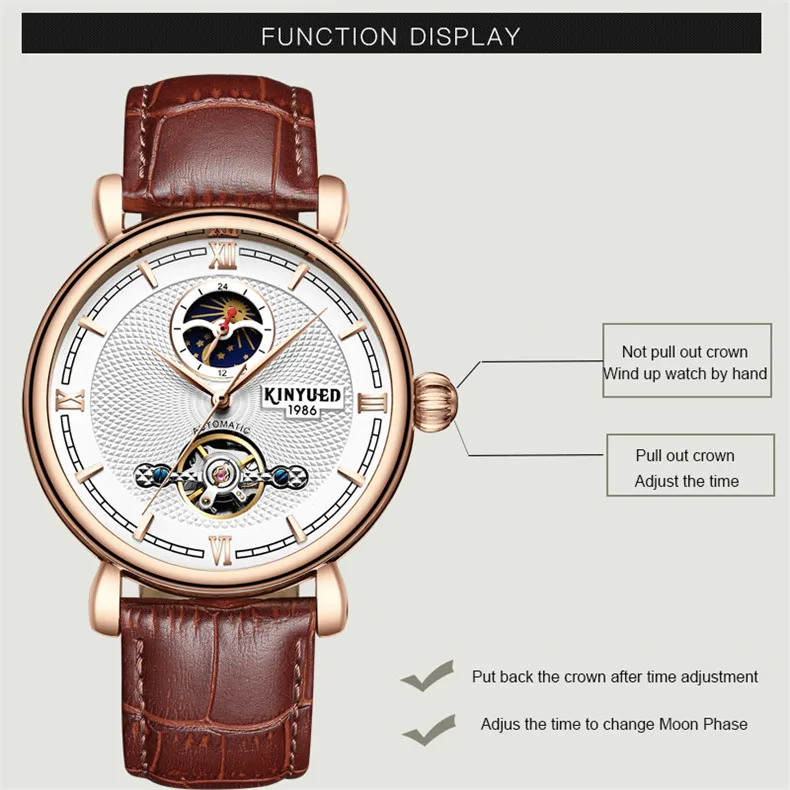 Top Brand Tourbillon Mens Watches Automatic Watch Golden Case Moon phase Male Clock Mechanical Watch Relogio Masculino
