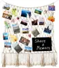 Rustic Wall Decor Hanging Photo Displays Fish Net Picture Frames with 40 Wood Clips