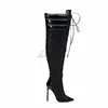 2017winter girls sexy pionted toe hand placed crystals fashion high heel lace-up long boots