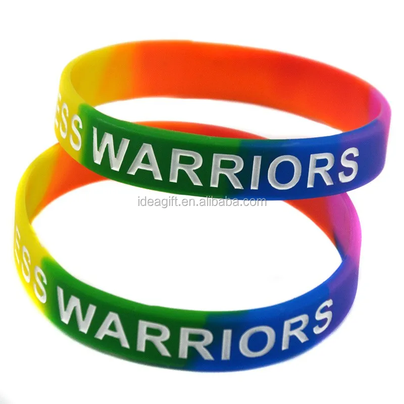 Rainbow Colour Custom Ink Filled Silicone Bracelets For Custom Ink Filled Silicone Bracelets