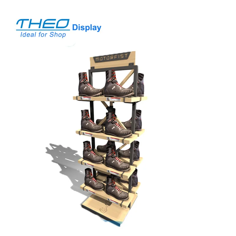 4 Tiers Shoe Display Shelf Freestanding Display Rack Wood Display Stand
