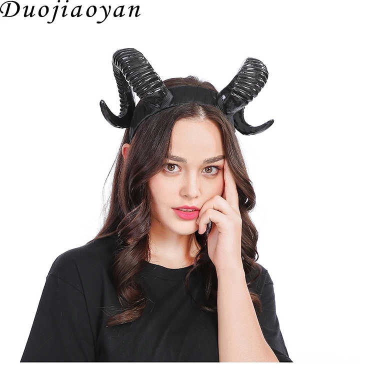 Women Horn Cosplay Headwear Handmade Sheep Horns Black Gold Color
