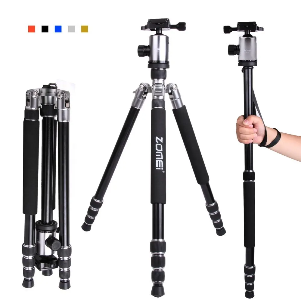 Zomei Z818 65-inch Lightweight Camera Tripod, Aluminum Portable Detachable Monopod, 360 degree Ball Head, 1/4" Quick Release Plate with Carrying Bag for Canon Nikon Sony - 33lbs(15kg) Load (Silver)