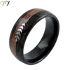 Dashing Black Tungsten Dome Ring KOA Wood inlay and Feathered Arrow