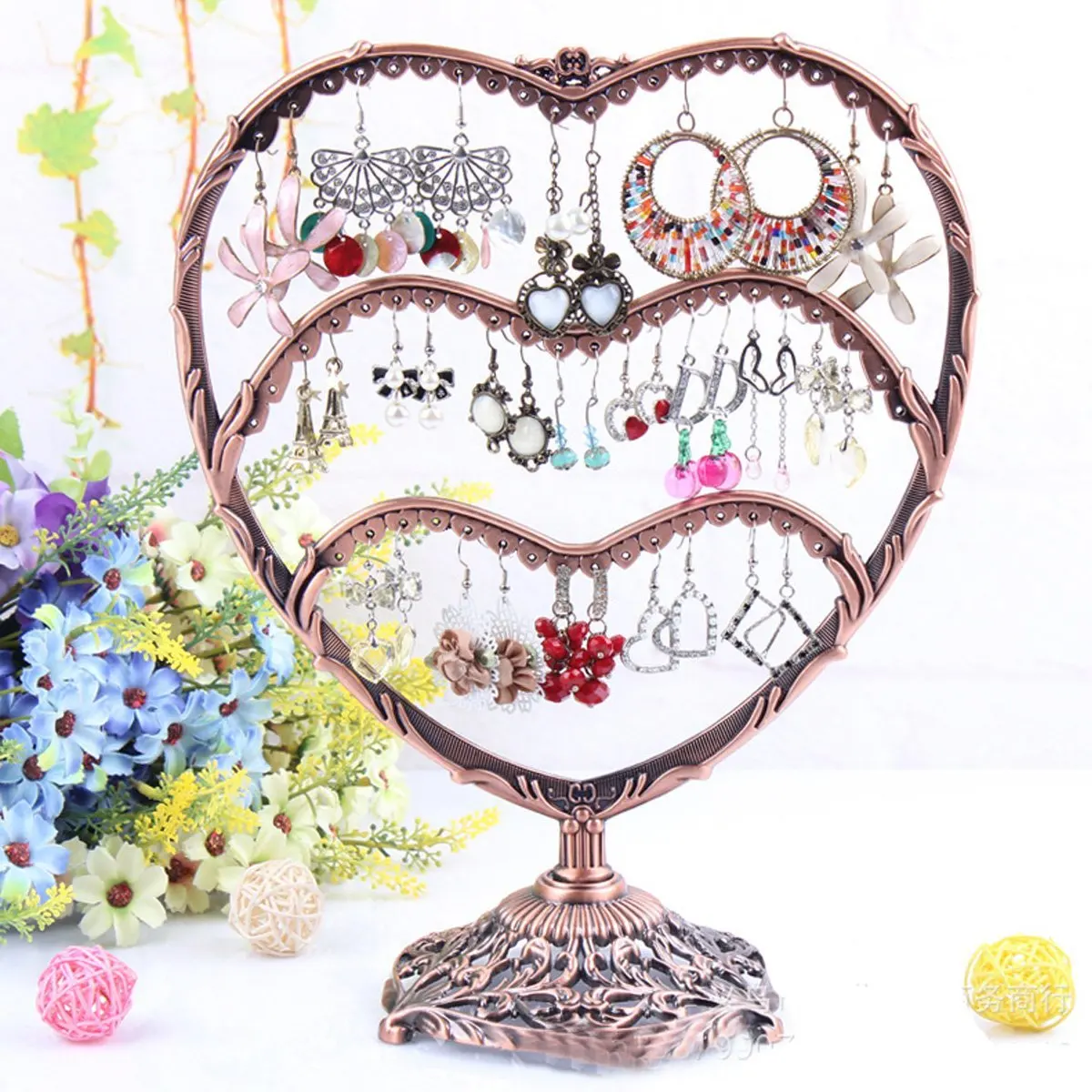 HQdeal Copper Color Heart-Shaped Earring Holder/Earring Oraganizer/Earring Stand/Earring Display Rack