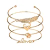 Classical Gold Deer Head Snow Love Round Stackable Bangle Feather Open Cuff Bangle Bracelet Set