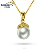 round latest design gold plated natural freshwater pearl pendant 925 silver