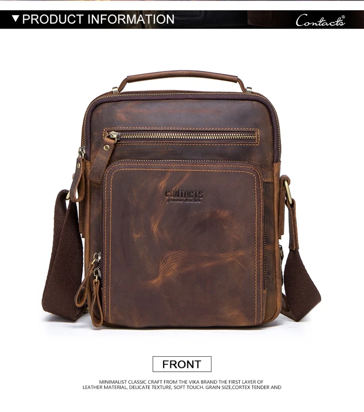 Contact's Crazy Horse Leather Messenger Bag for 9.7 inch tablet