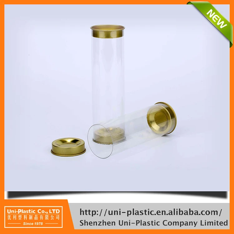 Wholesale Food Grade Clear Plastic Tube Packaging With Golden Metal