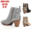 Women Plus Size Glitter Sequin Chunky Heels Ankle Boots