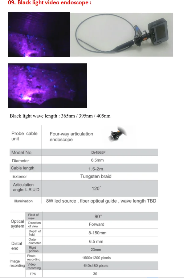 Flexible Uv Light Infrared Video Borescope With 365nm,4way