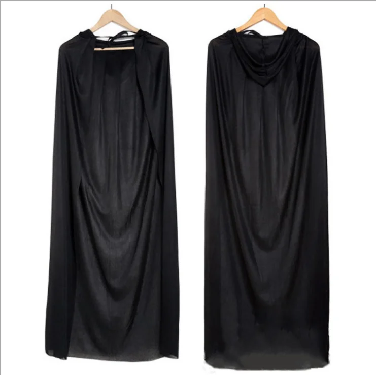 Adult Black Witch Long Cloaks Hood Cape Halloween Costumes For Women ...