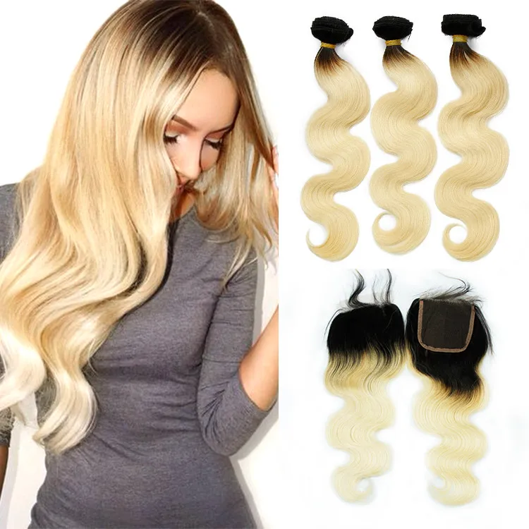 Restylable Colored Hair Weave Body Wave Blonde Color 1b/613 Free Hair