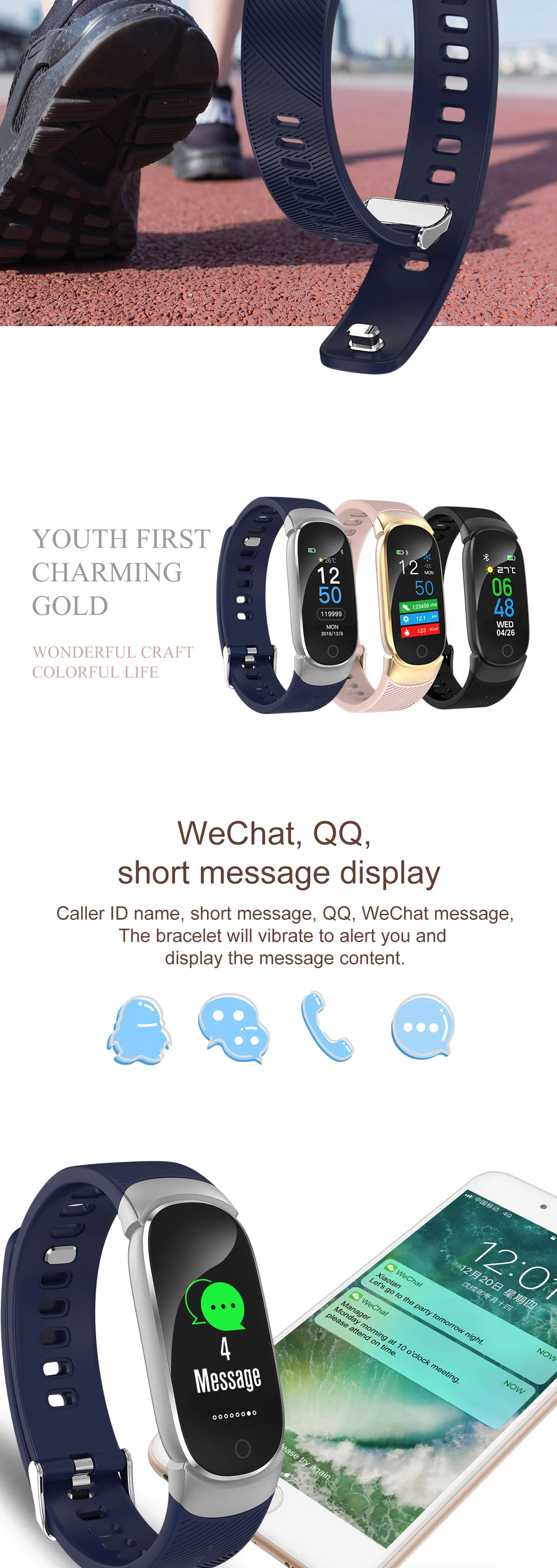 2019 OEM Fashion watch women Female Digital bluetooth watch smart bracelet in stock heart rate monitor Fitness band for Ladies