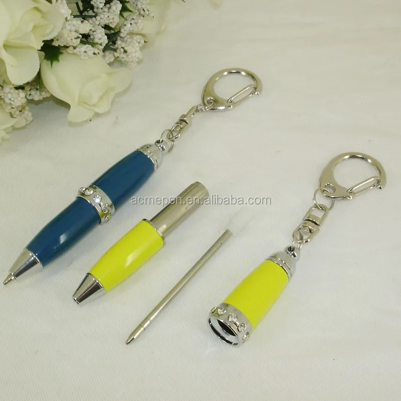 Mini Glitter Pen Keychain Cool Design Short Ballpoint Pen With