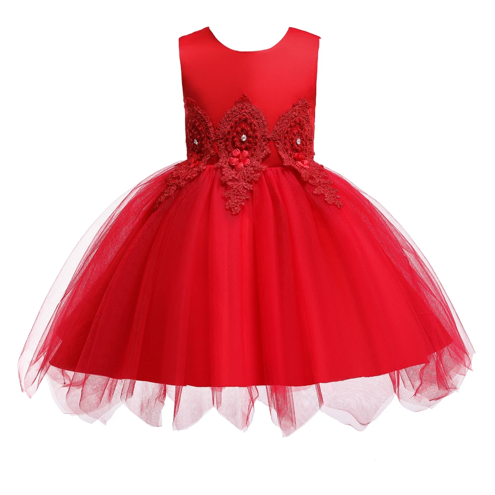 Euro-american Style Party Dress For Kid Big Bow Flower Girl Dress Red ...