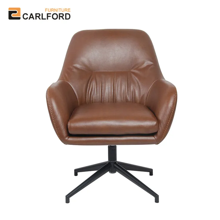 Carlford Brown Pu Leather Ergonomic Arms Office Chair,Pu Leather Chair