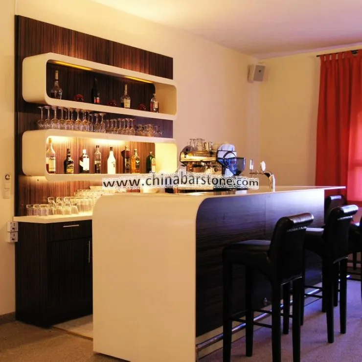 Classic L Shaped Solid Surface Bar Table Top Restaurant Wooden Bar