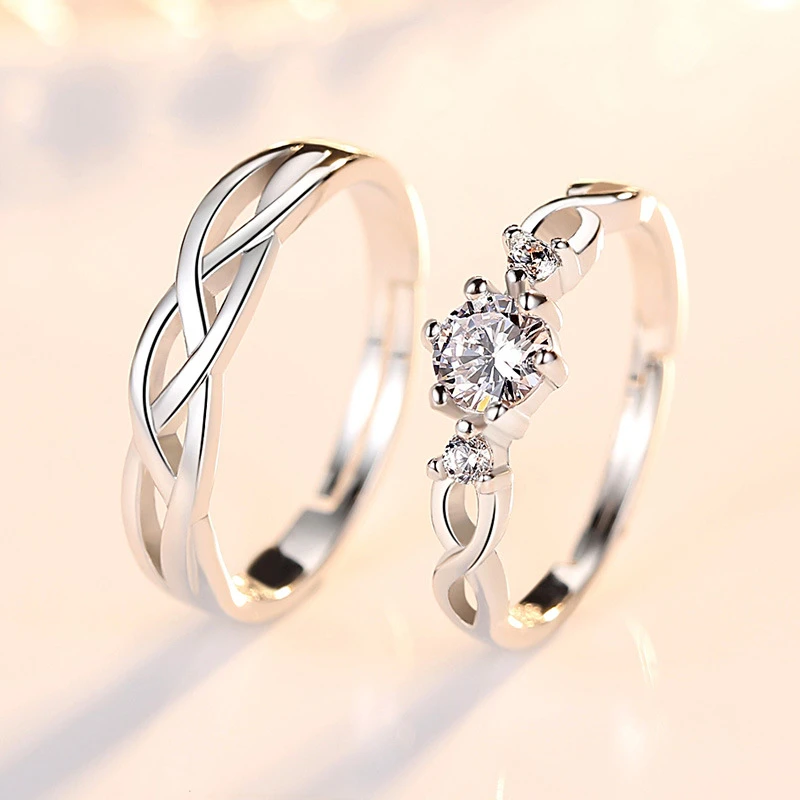 Fashion Rings Jewelry Women Adjustable Couple Wedding Ring Set in Silver Color