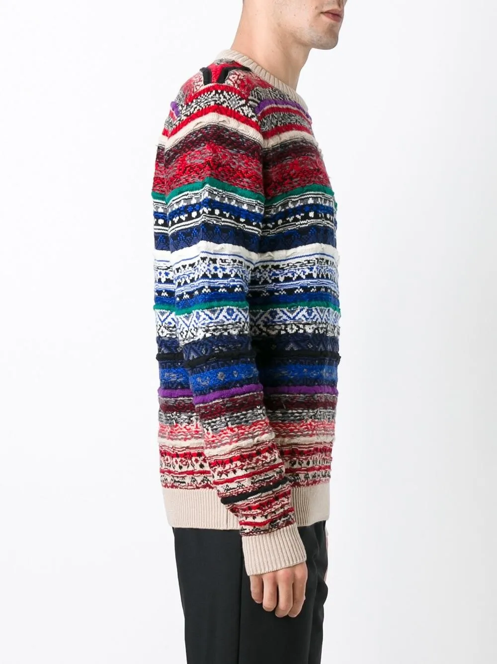 Multi Color Crew Neck Knitted Jumper Men's Intarsia Sweater With Button