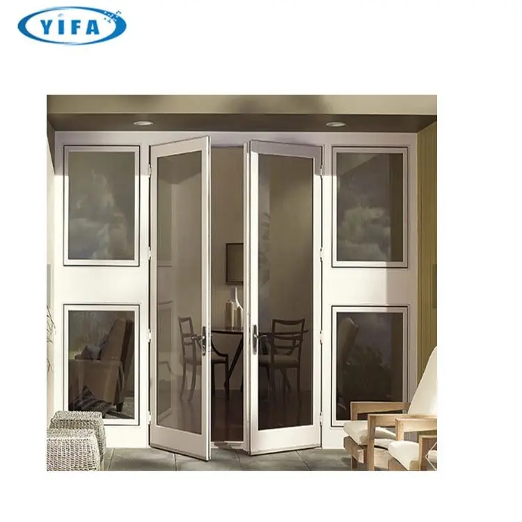 Мода Алюминий Стекло готовой поверхности стекловолокна вход алюминия ударопрочный двойной панели двери