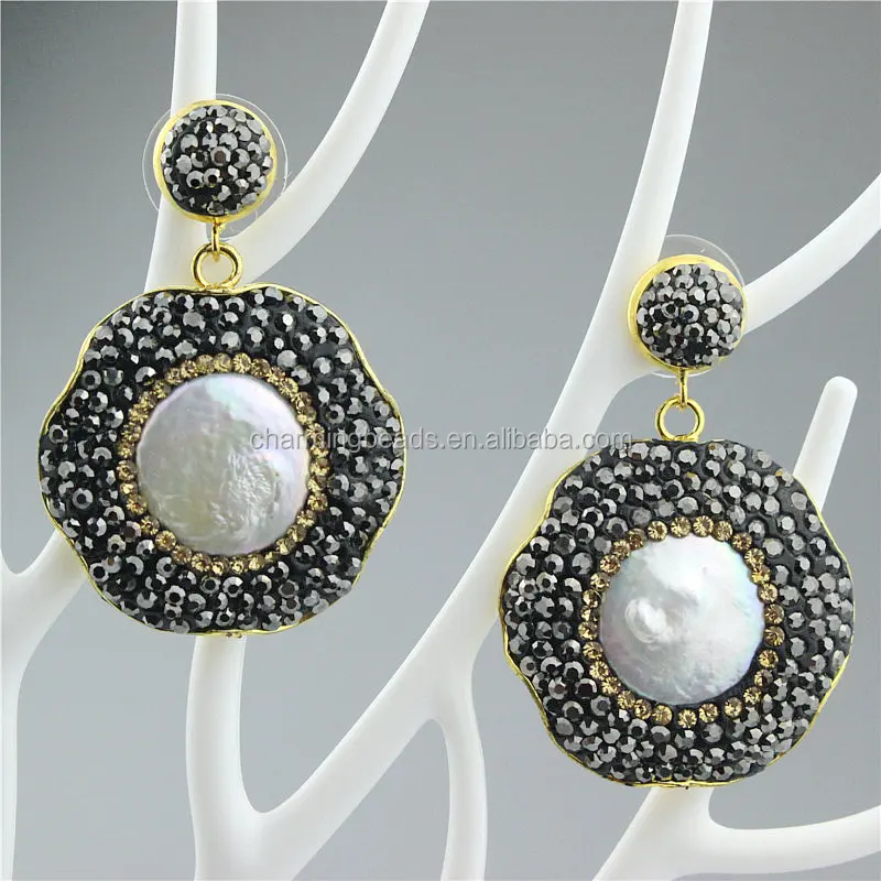 CH-ZSE0295 rhinestone stone pendant earring,pave crystal pearl stud earring,fashion cat eye stone earring jewelry